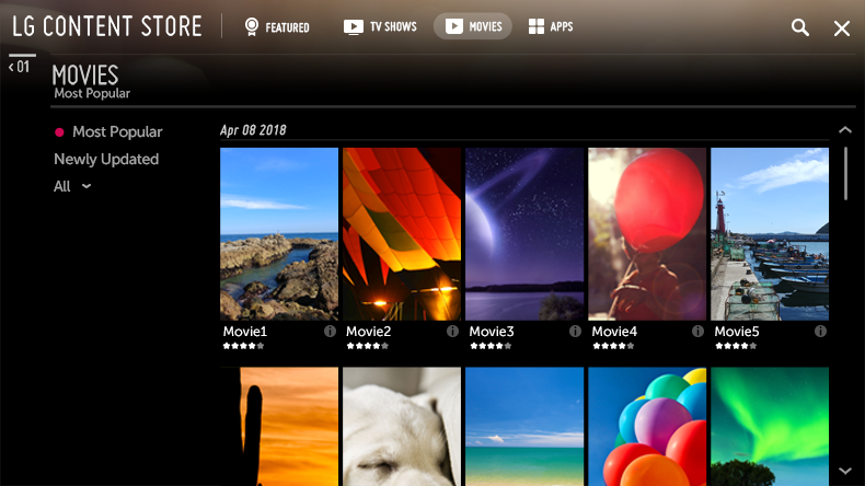 Категория фильмов в LG Content Store